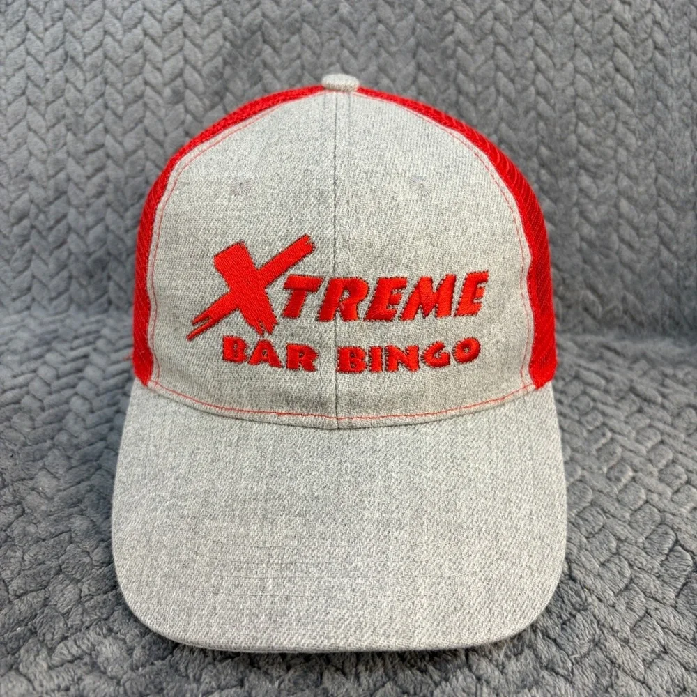 Hit Wear Xtreme Bar Bingo Trucker Hat Gray Red Mesh Snapback Cap 0664